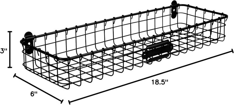 Spectrum Long Wall Mounted Wire Basket Tray with Label Plate in Matte Black, Modern Wire Basket Wall Mount Organizer for Pantry Kitchen Bathroom Closet Storage Sleek Open Steel Tray Bin - Image 3